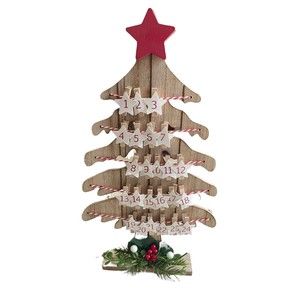 NWT Days Until Christmas Tree Countdown Calendar Red Star Holly Berries